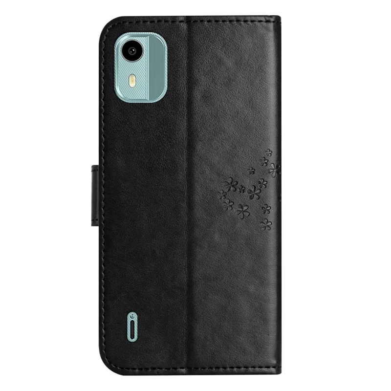 For Nokia C12 4G / C12 Pro / C12 Plus Imprinted Owl Tree Pattern Stand Wallet Case PU Leather Full Protection Phone Cover - Black