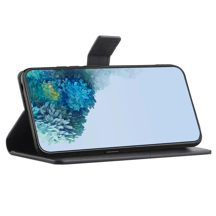 Para Nokia C22 / C32 Carteira Capa de Telefone Celular Textura de Litchi Couro PU Suporte de Telefone Capa - Preto