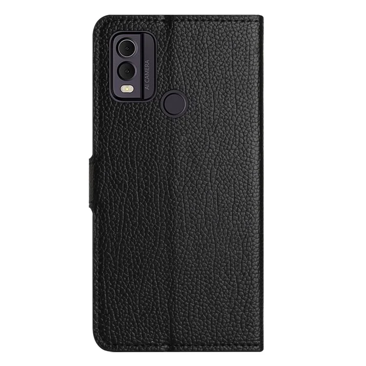 Para Nokia C22 / C32 Carteira Capa de Telefone Celular Textura de Litchi Couro PU Suporte de Telefone Capa - Preto