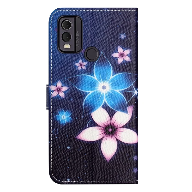 For Nokia C32 / C22 PU Leather Wallet Phone Case 3D Pattern Printing Phone Stand Cover - Blue Flower