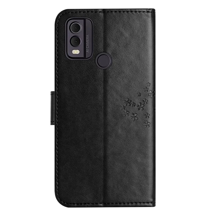 Per Nokia C32 / C22 con supporto per supporto Custodia portafoglio in pelle PU con motivo stampato a gufo e albero - Nero