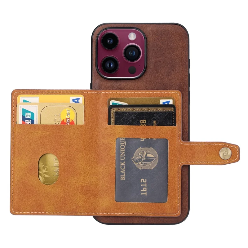 For iPhone 15 Pro Max Calf Texture Phone Case Card Slots Kickstand PU Leather Coated TPU Back Cover - Red