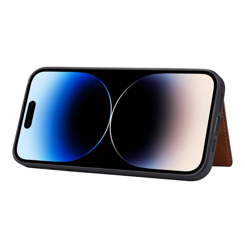 For iPhone 15 Pro Max Calf Texture Phone Case Card Slots Kickstand PU Leather Coated TPU Back Cover - Red