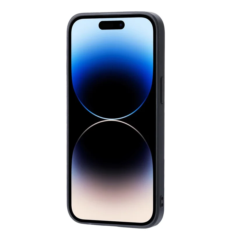 Pour iPhone 15 Calf Texture Card Holder Kickstand Phone Case PU Leather Coated TPU Anti-fall Cover - Noir