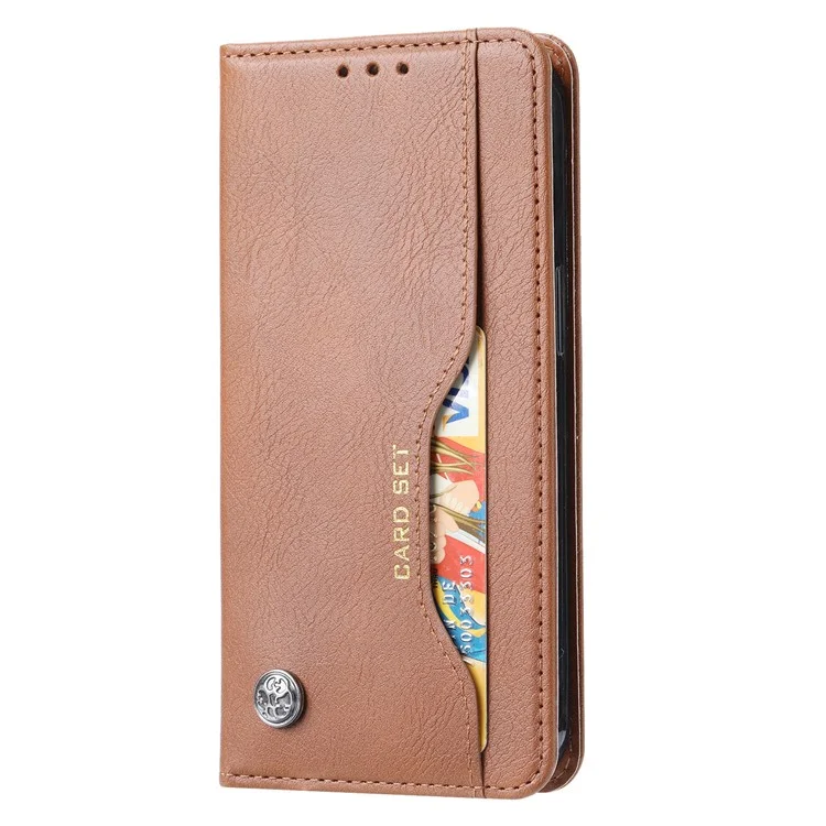 For iPhone 15 Magnetic Closing PU Leather Wallet Phone Cover Drop-proof Stand Case - Light Brown