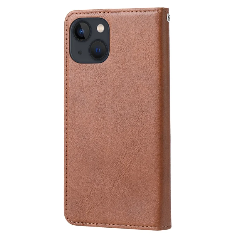 For iPhone 15 Magnetic Closing PU Leather Wallet Phone Cover Drop-proof Stand Case - Light Brown