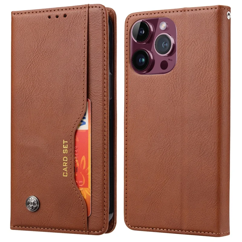 Flip hoesje met leren portemonnee en magnetische sluiting voor iPhone 15 Pro - Lichtbruin