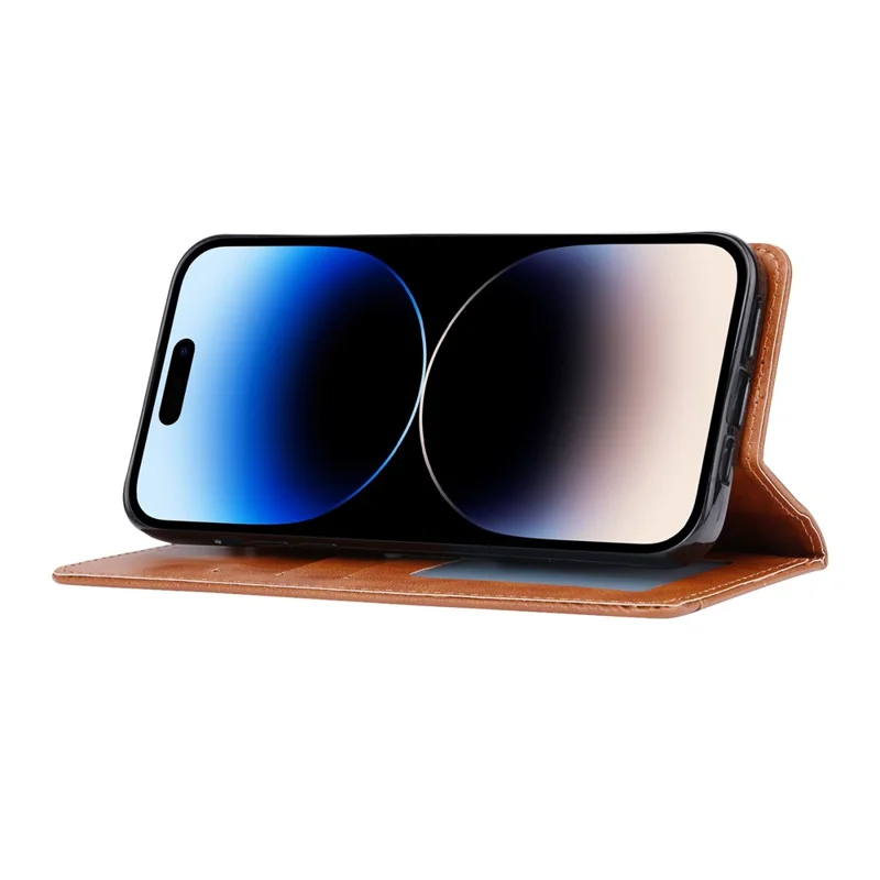 Flip hoesje met leren portemonnee en magnetische sluiting voor iPhone 15 Pro - Lichtbruin