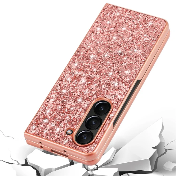 For Samsung Galaxy Z Fold5 5G Glitter Sequins Phone Case Electroplating TPU Frame Hard PC Back Cover - Rose Gold