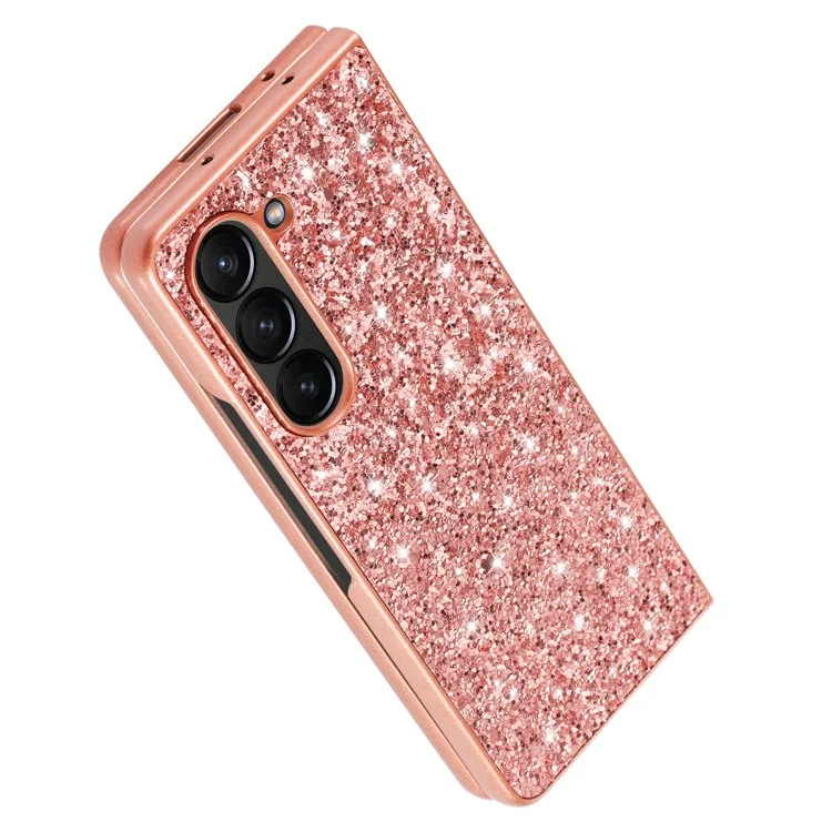 For Samsung Galaxy Z Fold5 5G Glitter Sequins Phone Case Electroplating TPU Frame Hard PC Back Cover - Rose Gold