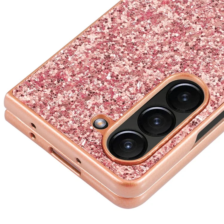 For Samsung Galaxy Z Fold5 5G Glitter Sequins Phone Case Electroplating TPU Frame Hard PC Back Cover - Rose Gold