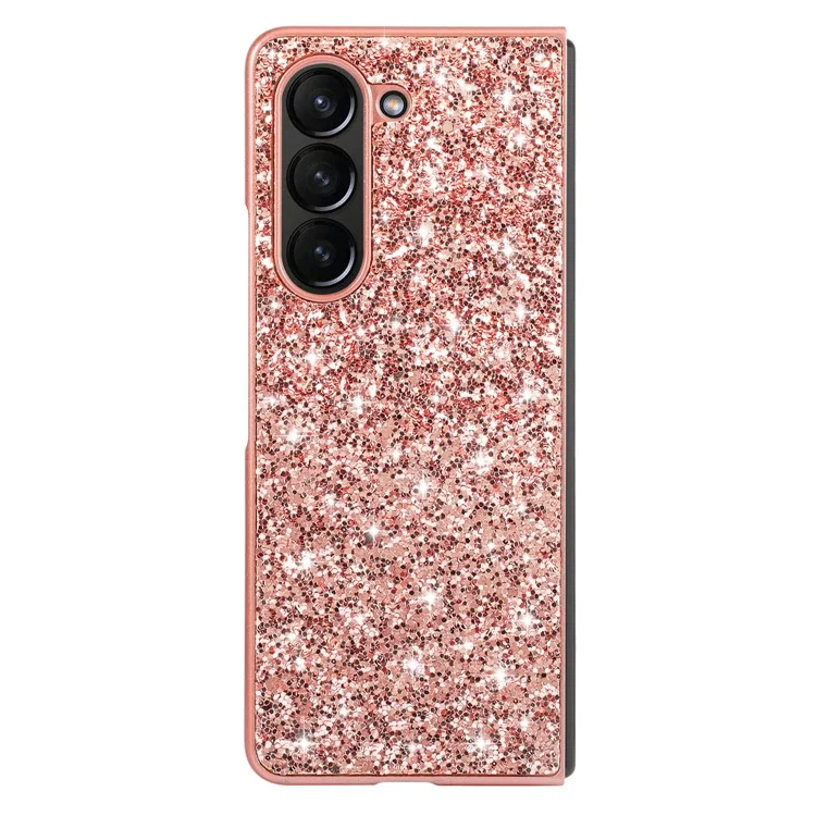 For Samsung Galaxy Z Fold5 5G Glitter Sequins Phone Case Electroplating TPU Frame Hard PC Back Cover - Rose Gold