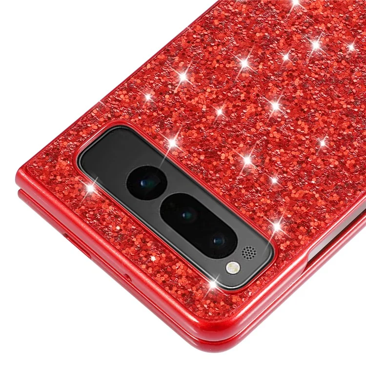For Google Pixel Fold Electroplating TPU Frame + Hard PC Case Glitter Sequins Cell Phone Case - Red
