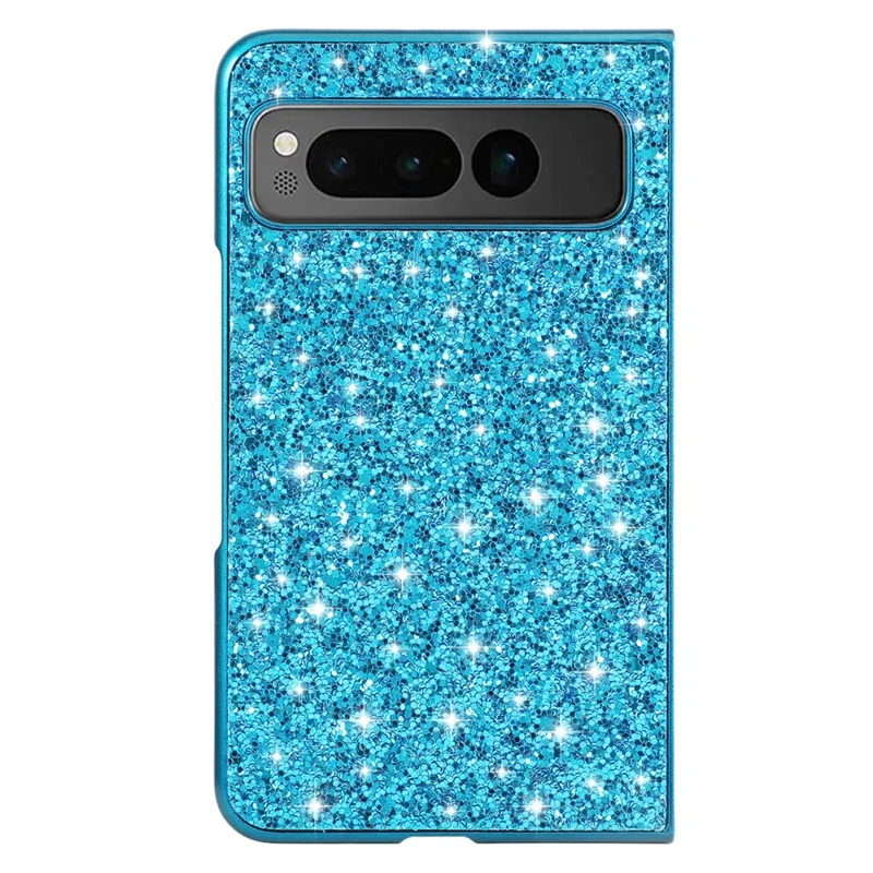 For Google Pixel Fold Electroplating TPU Frame + Hard PC Case Glitter Sequins Cell Phone Case - Blue