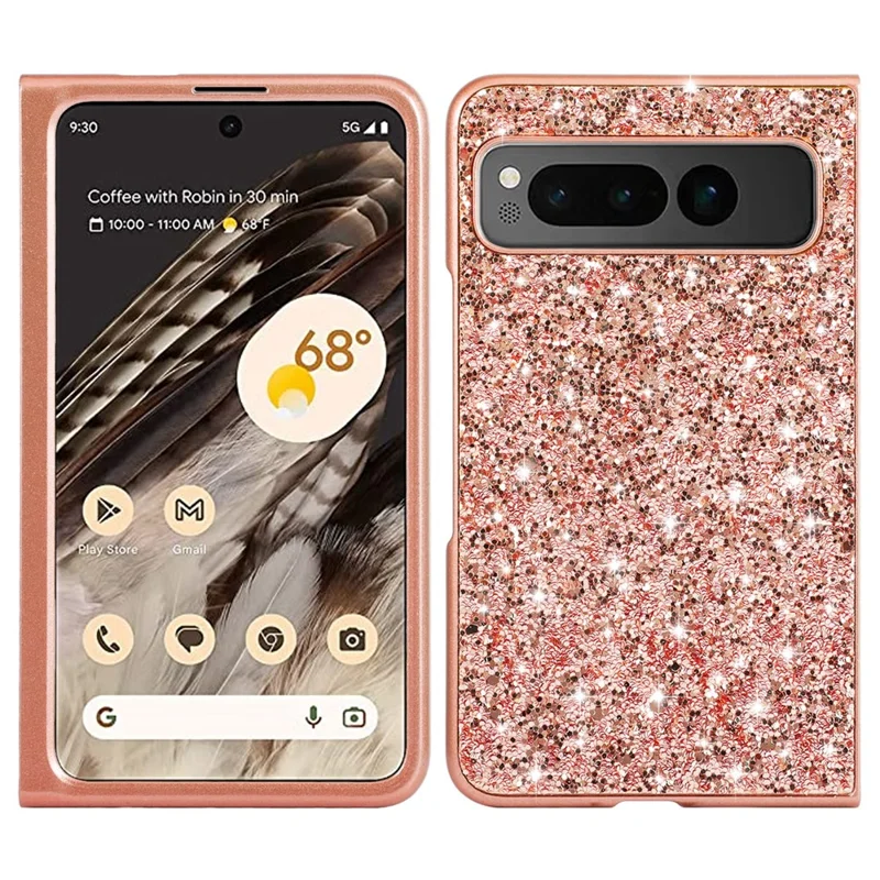 For Google Pixel Fold Electroplating TPU Frame + Hard PC Case Glitter Sequins Cell Phone Case - Rose Gold