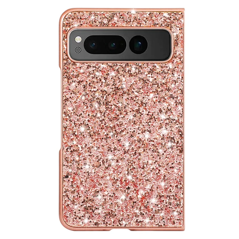 For Google Pixel Fold Electroplating TPU Frame + Hard PC Case Glitter Sequins Cell Phone Case - Rose Gold