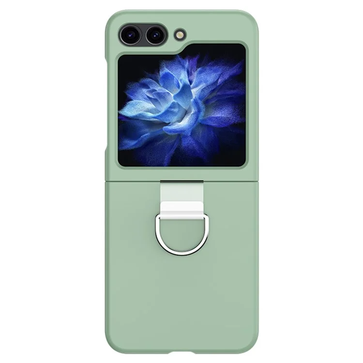 Для Samsung Galaxy Z Flip5 5G Hard PC Skin-touch Phone Case Metal Ring Holder Anti-Slip Cover - Light Green