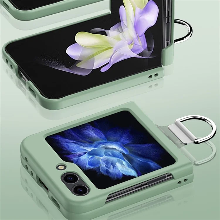 Для Samsung Galaxy Z Flip5 5G Hard PC Skin-touch Phone Case Metal Ring Holder Anti-Slip Cover - Light Green
