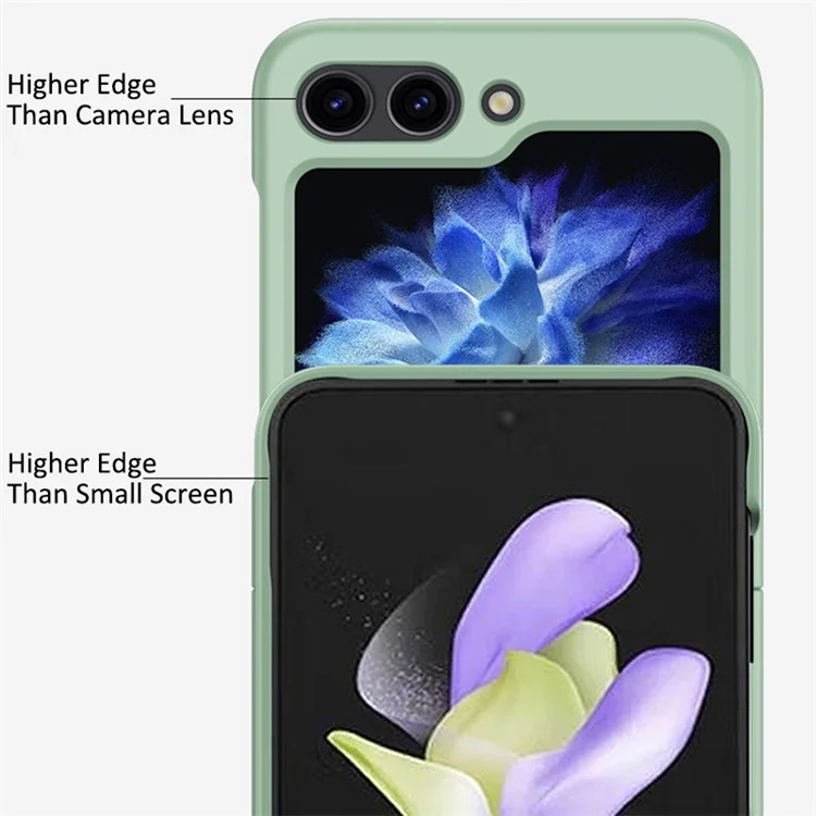 Для Samsung Galaxy Z Flip5 5G Hard PC Skin-touch Phone Case Metal Ring Holder Anti-Slip Cover - Light Green