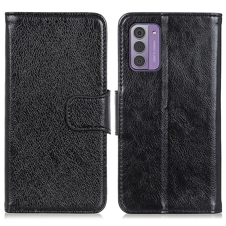 For Nokia G42 Drop Protection Phone Shell Nappa Texture Split Leather Wallet Case Phone Stand Cover - Black