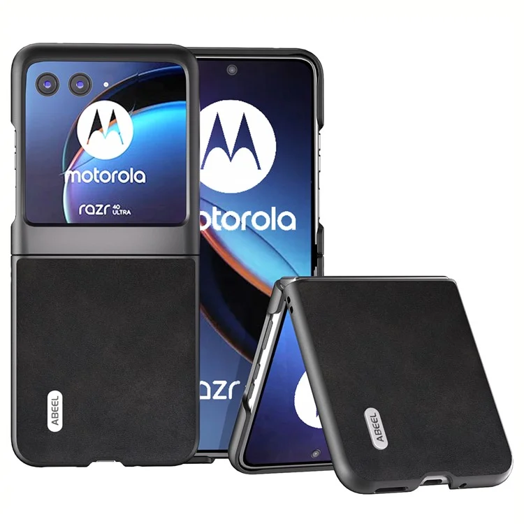ABEEL для Motorola Razr 40 Ultra 5G, чехол для телефона из ПУ-кожи с жесткой пластиковой задней панелью, коровья текстура - черный