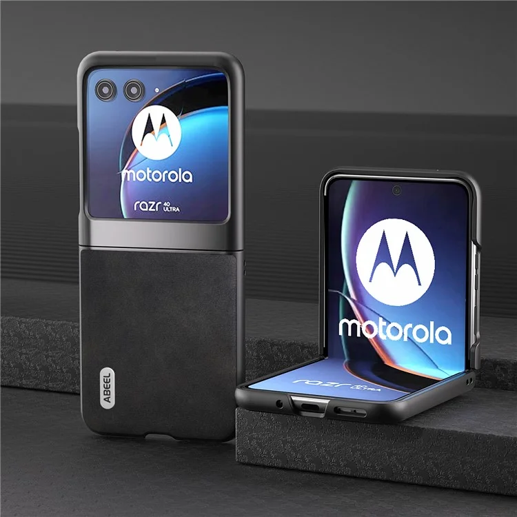 ABEEL для Motorola Razr 40 Ultra 5G, чехол для телефона из ПУ-кожи с жесткой пластиковой задней панелью, коровья текстура - черный