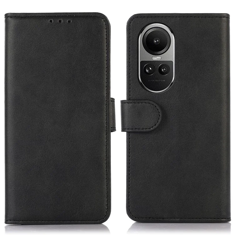 Pour Oppo Reno10 Pro 5G (Global) / Reno10 5G (Global) Cowhide Texture Phone Wallet Case Phone Stand PU Leather Cover - Black