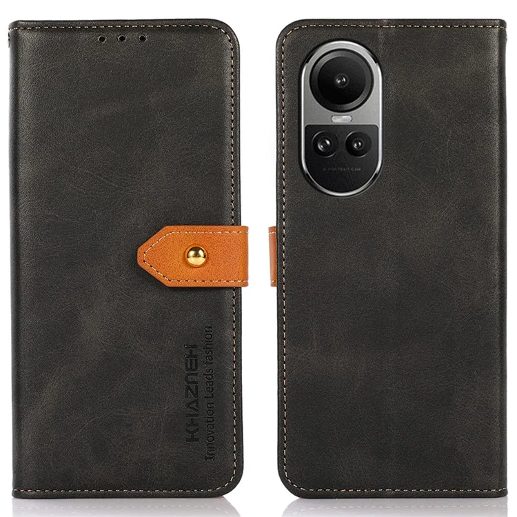 KHAZNEH para Oppo Reno10 Pro 5G (Global) / Reno10 5G (Global) Funda de cartera de cuero de vaca con soporte Funda de teléfono de cuero sintético - Negro