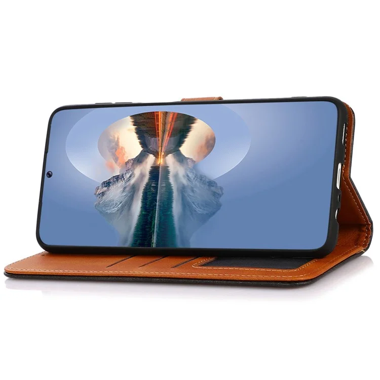 KHAZNEH para Oppo Reno10 Pro 5G (Global) / Reno10 5G (Global) Funda de cartera de cuero de vaca con soporte Funda de teléfono de cuero sintético - Negro