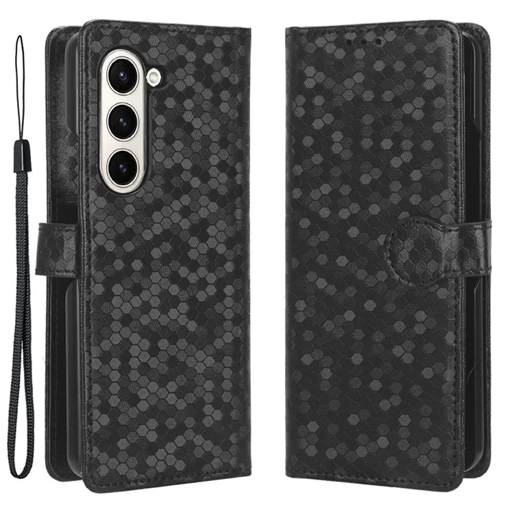 Geldbörsengehäuse für Samsung Galaxy Z Fold5 5G mit geprägtem Punktmuster, Handy-Cover aus PU-Leder mit Ständer - Schwarz