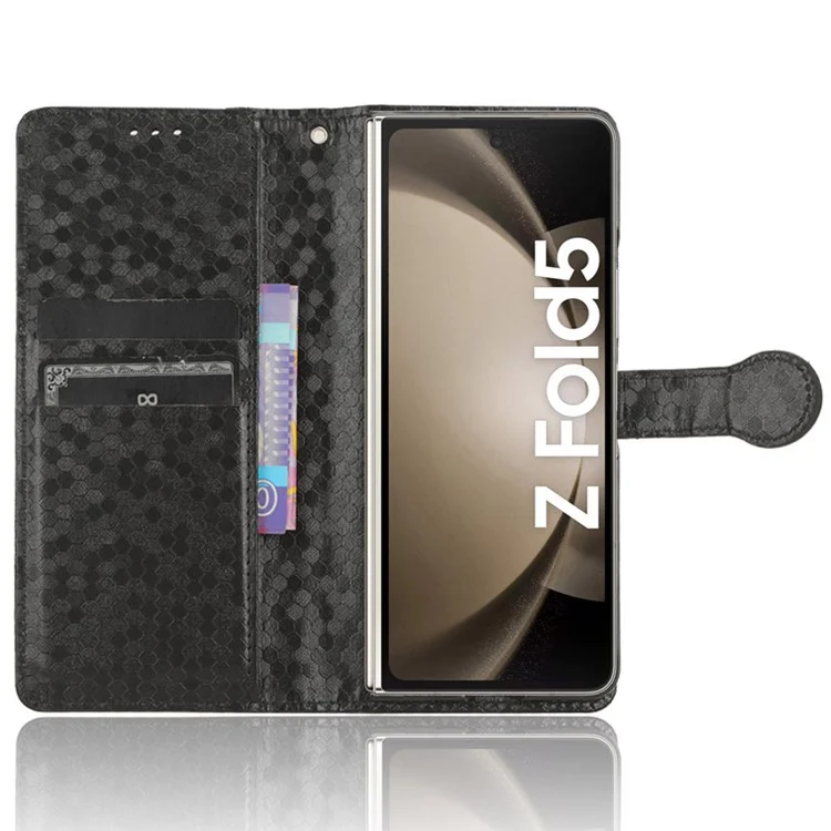Geldbörsengehäuse für Samsung Galaxy Z Fold5 5G mit geprägtem Punktmuster, Handy-Cover aus PU-Leder mit Ständer - Schwarz