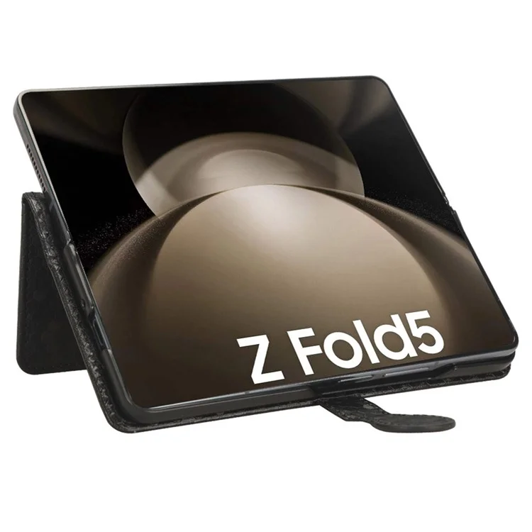 Geldbörsengehäuse für Samsung Galaxy Z Fold5 5G mit geprägtem Punktmuster, Handy-Cover aus PU-Leder mit Ständer - Schwarz
