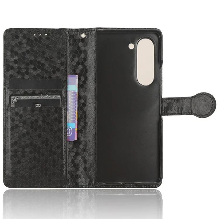 Geldbörsengehäuse für Samsung Galaxy Z Fold5 5G mit geprägtem Punktmuster, Handy-Cover aus PU-Leder mit Ständer - Schwarz