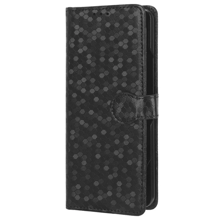 Geldbörsengehäuse für Samsung Galaxy Z Fold5 5G mit geprägtem Punktmuster, Handy-Cover aus PU-Leder mit Ständer - Schwarz