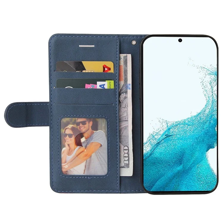 KT Leather Series-1 Per Samsung Galaxy A25 5G (Globale) (161,0 x 76,5 x 8,3 mm) Custodia Portafoglio Bifacciale a Contrasto - Blu