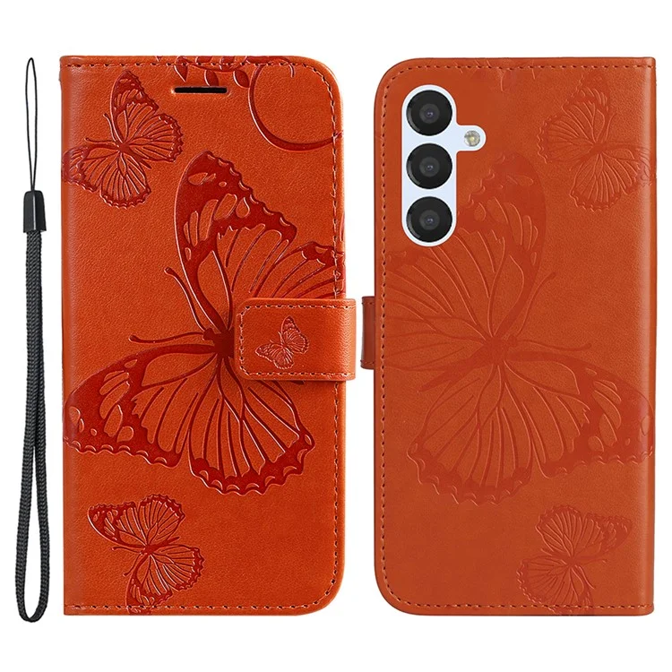 For Samsung Galaxy S23 FE Wallet Case Floral Butterfly Imprinted Leather Phone Cover Stand - Orange