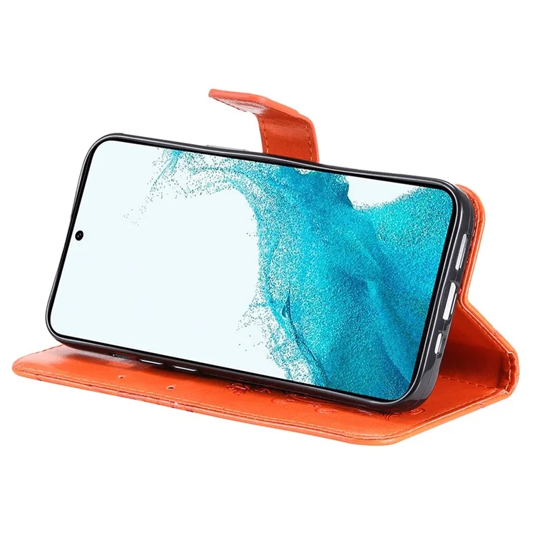 For Samsung Galaxy S23 FE Wallet Case Floral Butterfly Imprinted Leather Phone Cover Stand - Orange