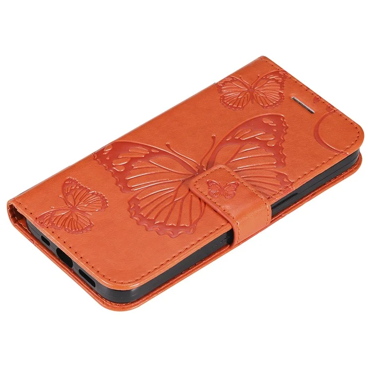 For Samsung Galaxy S23 FE Wallet Case Floral Butterfly Imprinted Leather Phone Cover Stand - Orange