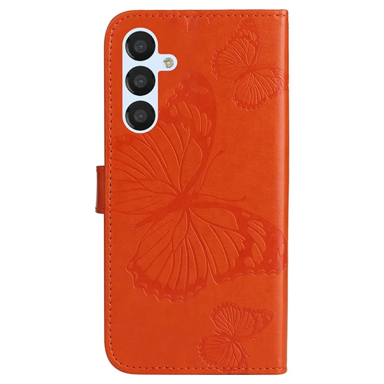 For Samsung Galaxy S23 FE Wallet Case Floral Butterfly Imprinted Leather Phone Cover Stand - Orange