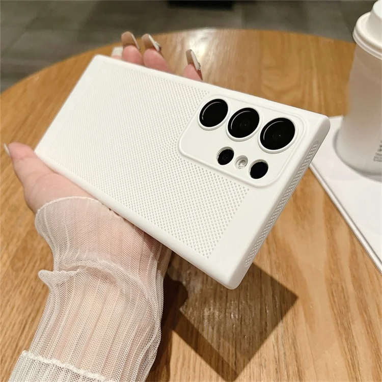 Für Samsung Galaxy S23 Ultra atmungsaktive wärmeableitende Mesh-Handyhülle Harte PC-Slim-Handyhülle - Weiß