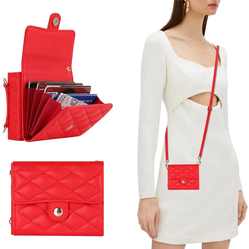 ZD 03 Phone Case for Samsung Galaxy Z Flip5 5G PU Leather + PC RFID Blocking Wallet Cover with Strap - Red