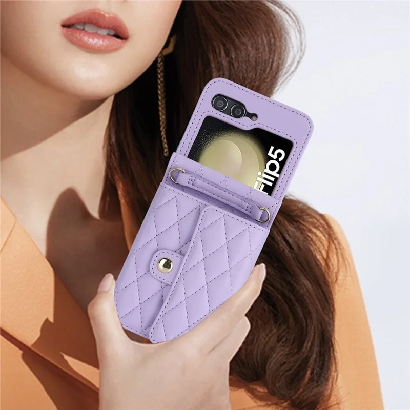 Étui pour téléphone ZD 03 pour Samsung Galaxy Z Flip5 5G en cuir PU + housse de portefeuille PC avec blocage RFID avec sangle - Violet