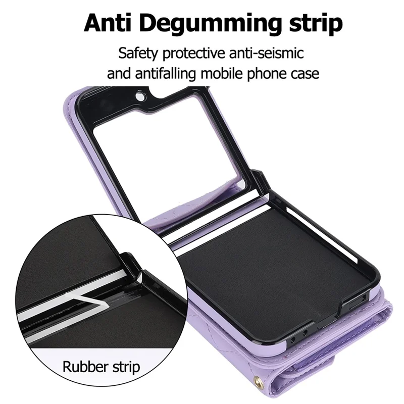 Étui pour téléphone ZD 03 pour Samsung Galaxy Z Flip5 5G en cuir PU + housse de portefeuille PC avec blocage RFID avec sangle - Violet