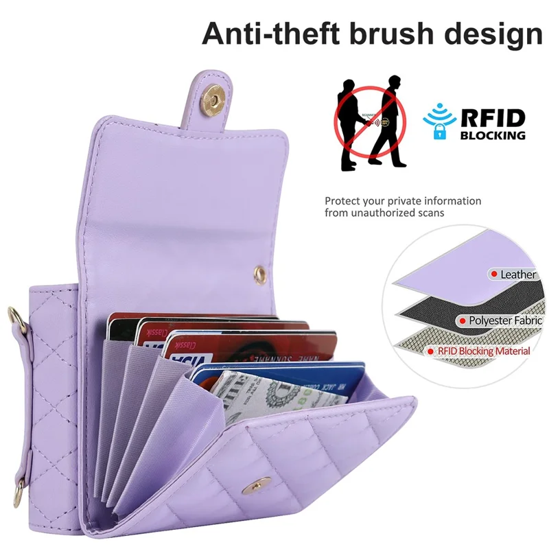 Étui pour téléphone ZD 03 pour Samsung Galaxy Z Flip5 5G en cuir PU + housse de portefeuille PC avec blocage RFID avec sangle - Violet