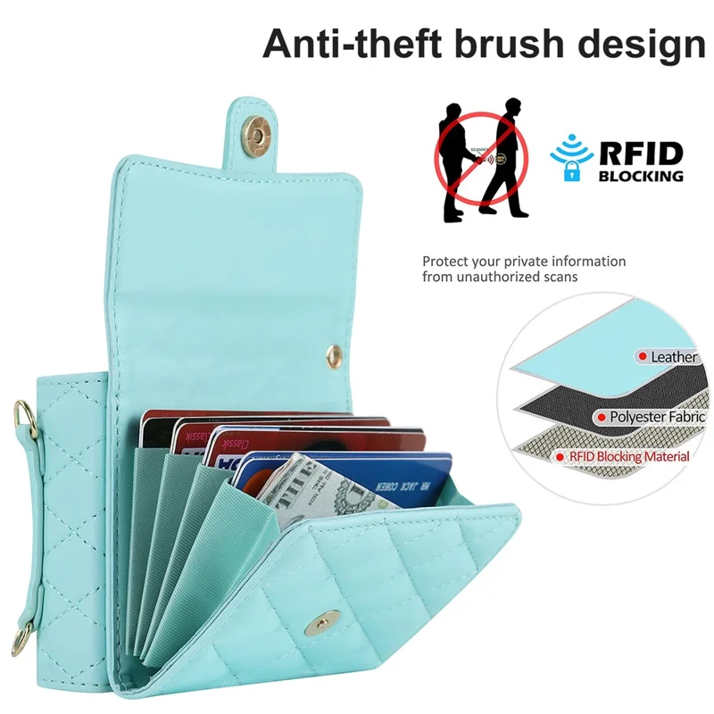 ZD 03 Phone Case for Samsung Galaxy Z Flip5 5G PU Leather + PC RFID Blocking Wallet Cover with Strap - Blue