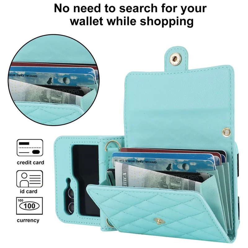 ZD 03 Phone Case for Samsung Galaxy Z Flip5 5G PU Leather + PC RFID Blocking Wallet Cover with Strap - Blue