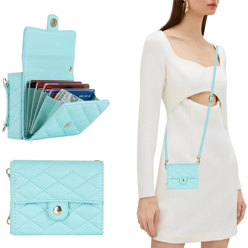 ZD 03 Phone Case for Samsung Galaxy Z Flip5 5G PU Leather + PC RFID Blocking Wallet Cover with Strap - Blue