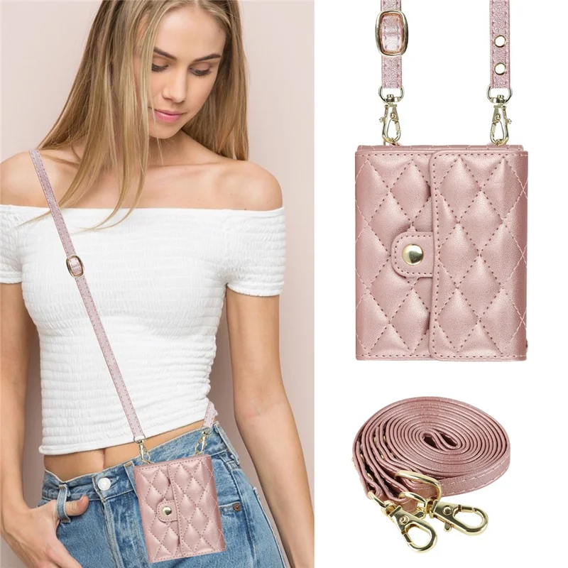 ZD 03 Phone Case for Samsung Galaxy Z Flip5 5G PU Leather + PC RFID Blocking Wallet Cover with Strap - Rose Gold