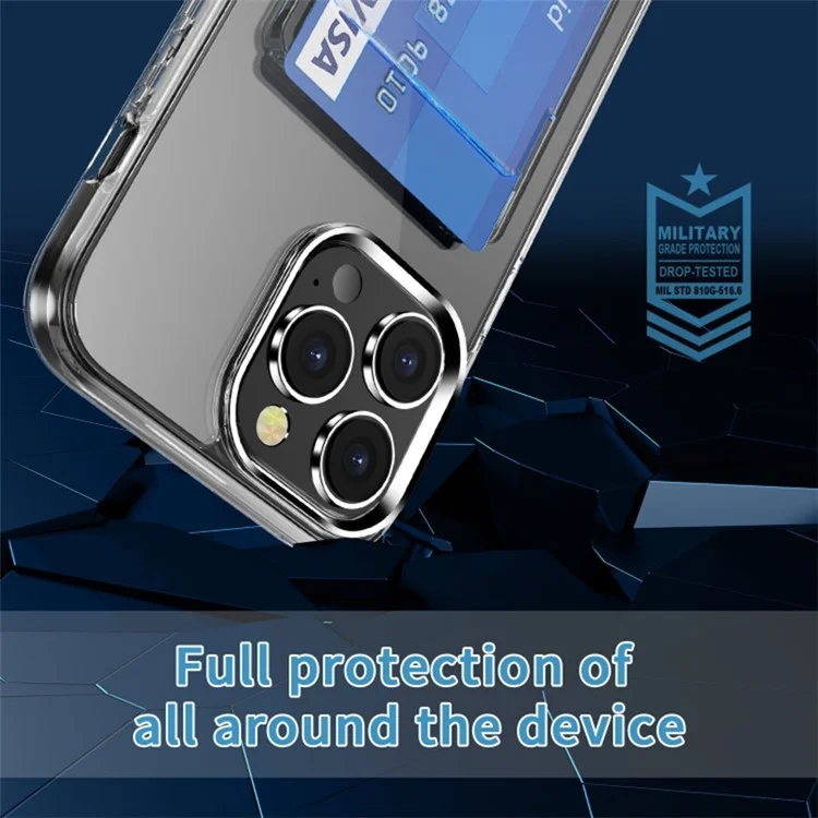 Custodia per iPhone 15 Pro Card Holder Drop Protection Phone Shell Clear TPU+PC+Acrilico Cover per Telefono Cellulare