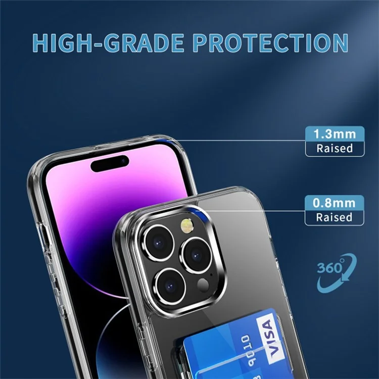 Custodia per iPhone 15 Pro Card Holder Drop Protection Phone Shell Clear TPU+PC+Acrilico Cover per Telefono Cellulare